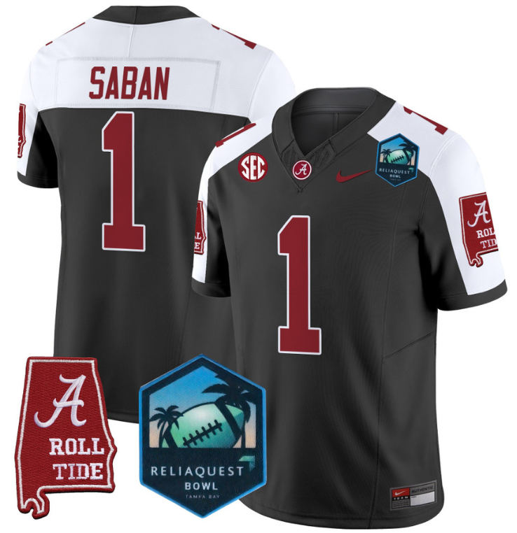 Nick Saban Jersey #1 Alabama Crimson Tide 2025 ReliaQuest Bowl Black Alternate
