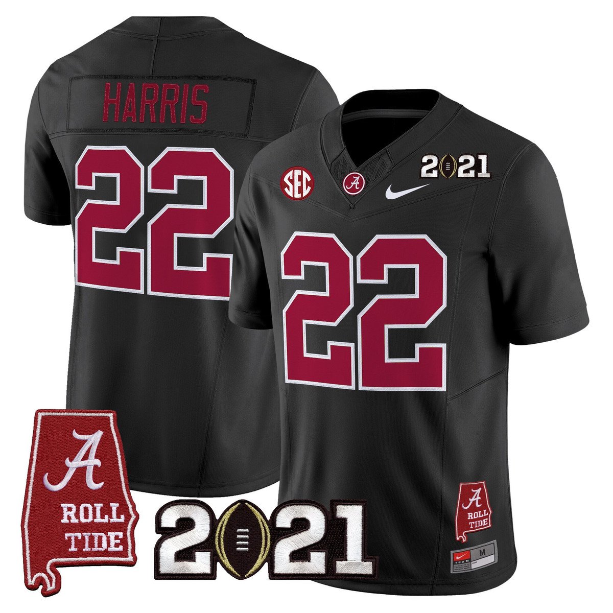 Najee Harris Jersey #22 Alabama 2021 CFP Championship Alabama Map Black
