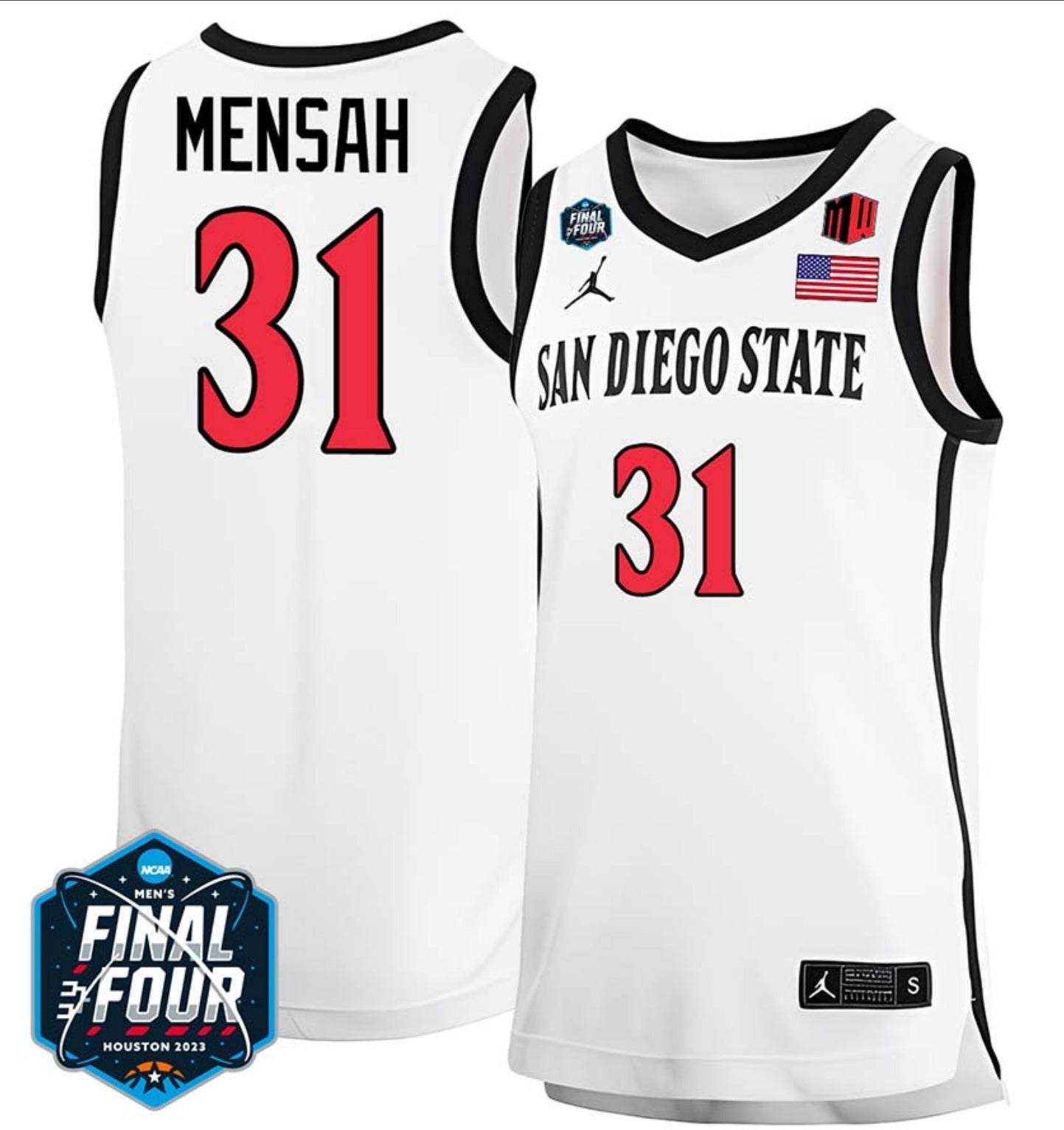 Nathan Mensah Jersey San Diego State Aztecs College Basketball 2023 NCAA Final Four White  #31