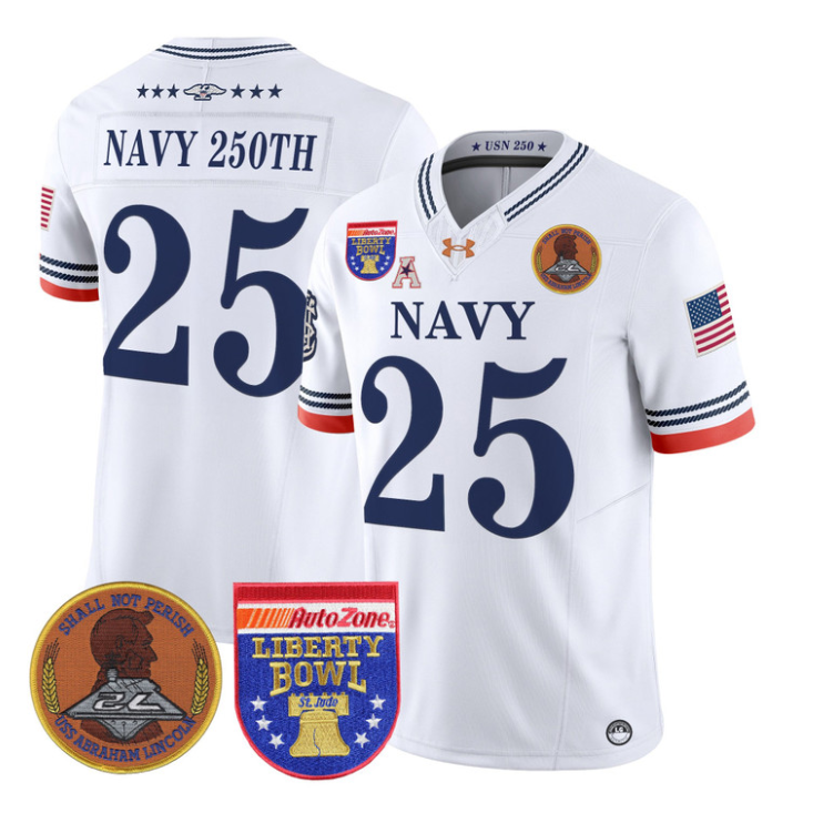 Navy 250th Jersey #25 Navy Midshipmen 250th 2026 Liberty Bowl Stitched White