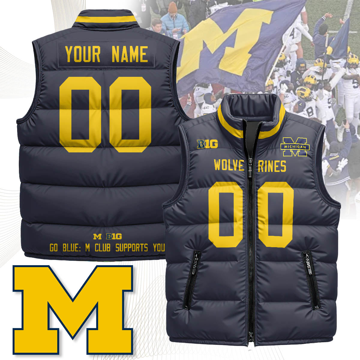Personalized Michigan Wolverines Unisex Puffer Vest