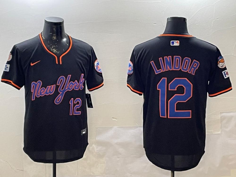 New York Mets Francisco Lindor Black Throwback Fashion Jersey