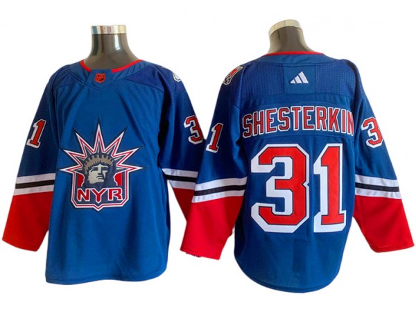 New York Rangers #31 Igor Shesterkin Blue 2022&23 Reverse Retro Jersey