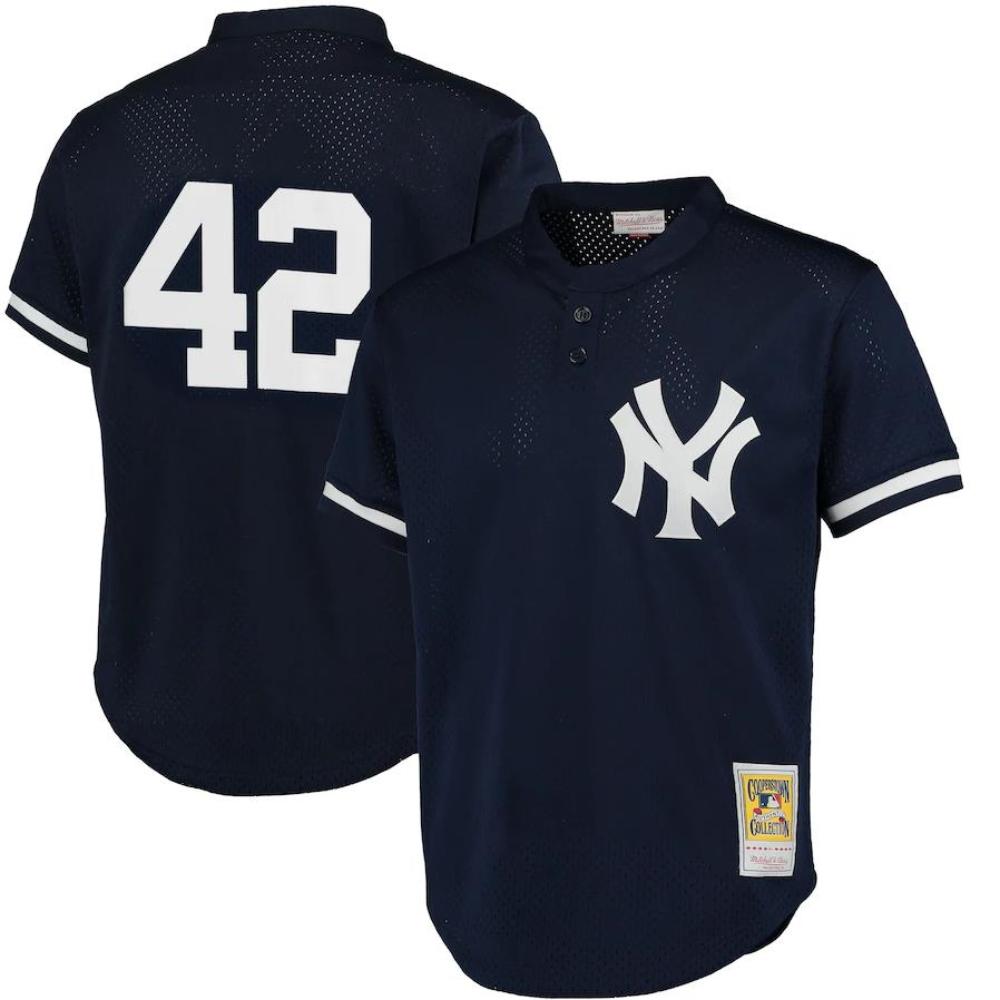 New York Yankees Mariano Rivera Navy Throwback Mesh Pullover Jersey