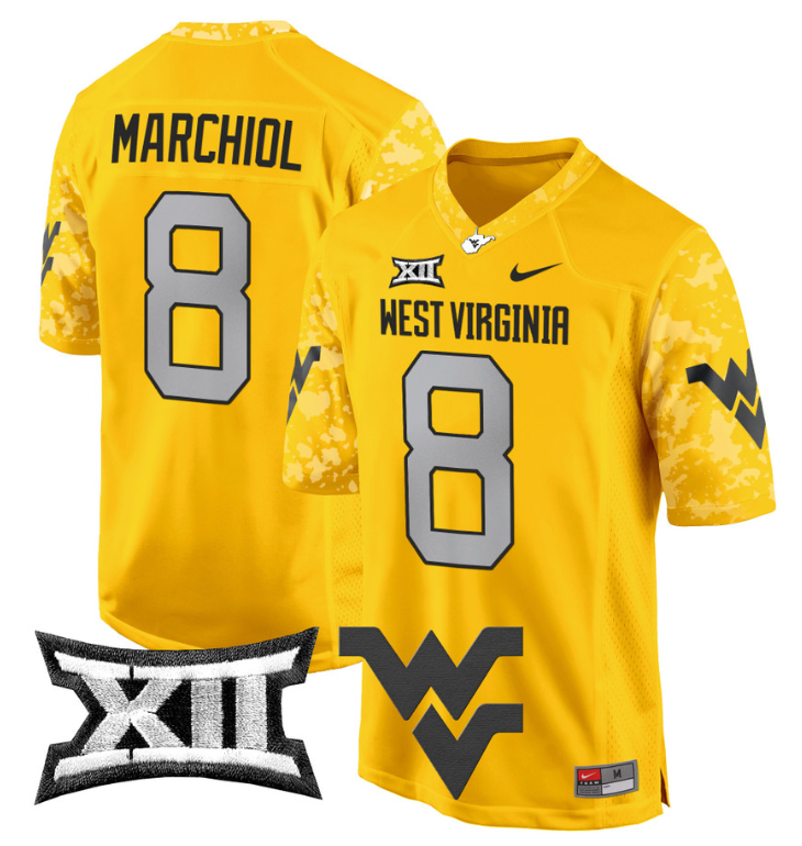 Nicco Marchiol Jersey #8 West Virginia Mountaineers Game Football Gold