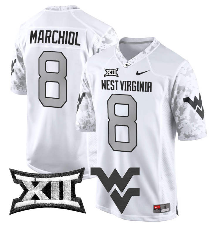 Nicco Marchiol Jersey #8 West Virginia Mountaineers Game Football White