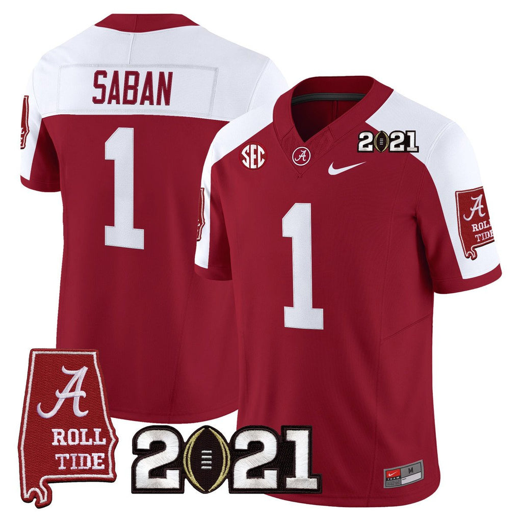 Nick Saban Jersey #1 Alabama 2021 CFP Championship Alabama Map Crimson Alter