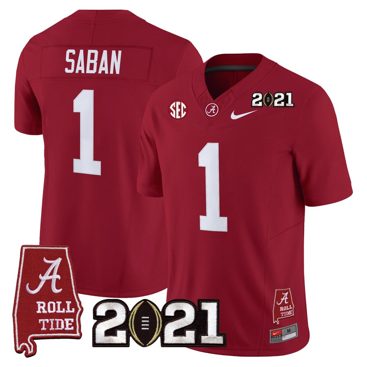 Nick Saban Jersey #1 Alabama 2021 CFP Championship Alabama Map Crimson