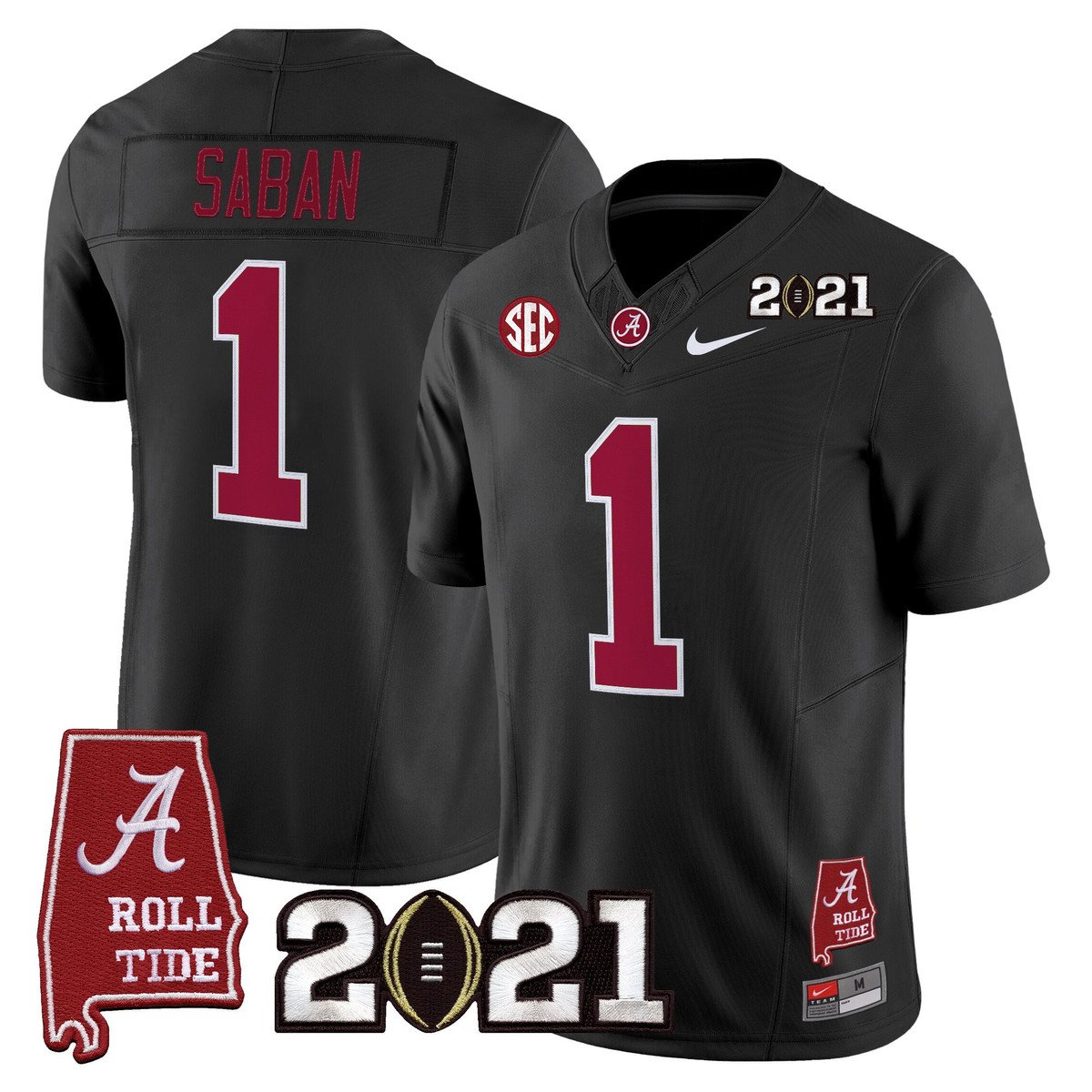 Nick Saban Jersey #1 Alabama 2021 CFP Championship Alabama Map Black