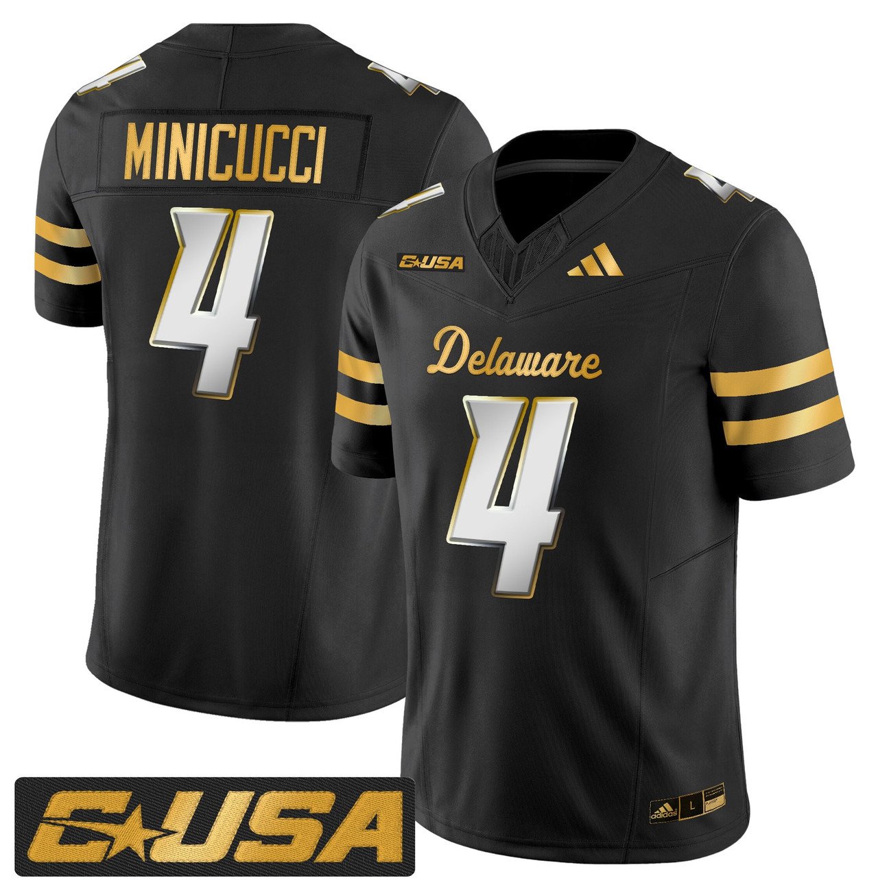 Nick Minicucci Jersey #4 Delaware Blue Hens 2025 Gold Vapor Stitched