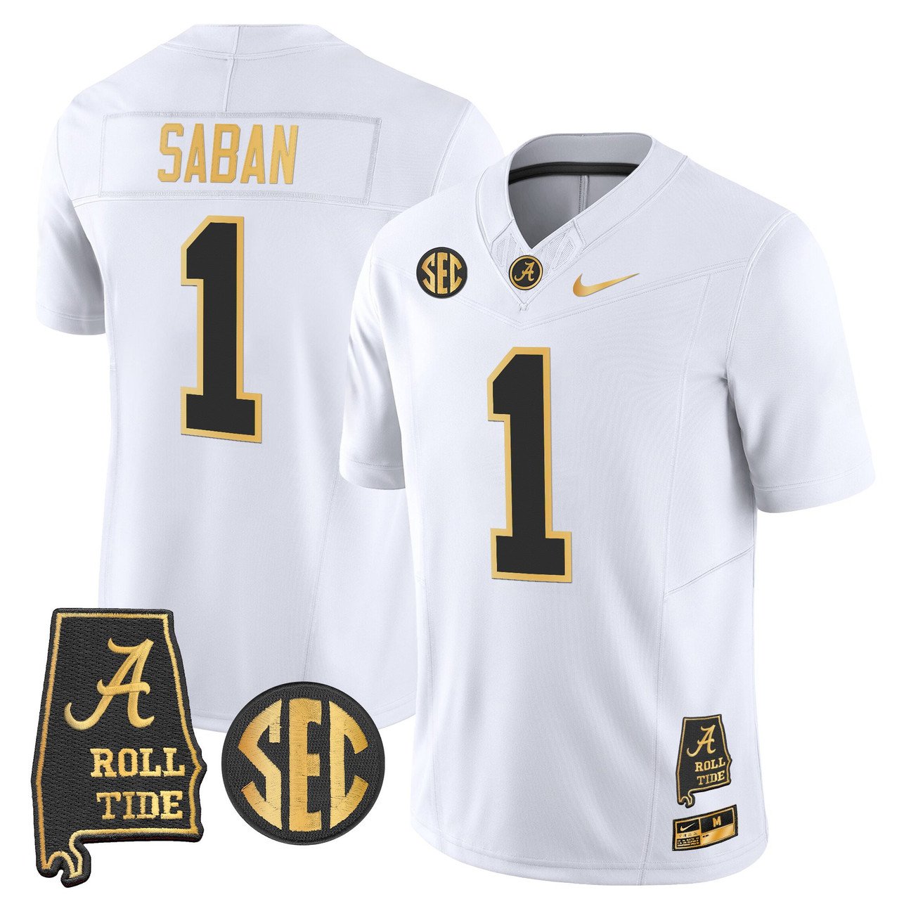 Nick Saban Jersey #1 Alabama Crimson Tide 2025 Gold Vapor Stitched