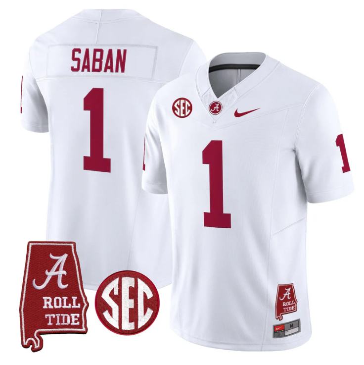 Nick Saban Jersey #1 Alabama Crimson Tide Throwback Map Stitched