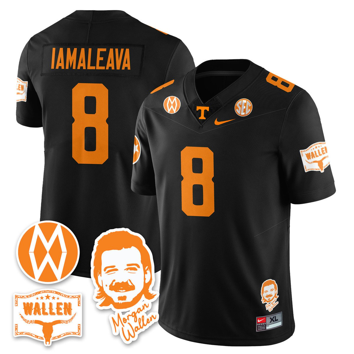 Nico Iamaleava Jersey #8 Tennessee Vols Morgan Wallen 2025 Stitched Black