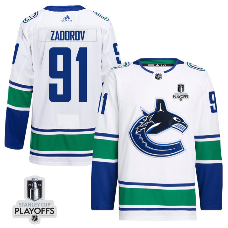Nikita Zadorov 91 Vancouver Canucks 2024 NHL Playoffs Patch Away Jersey - Men, White