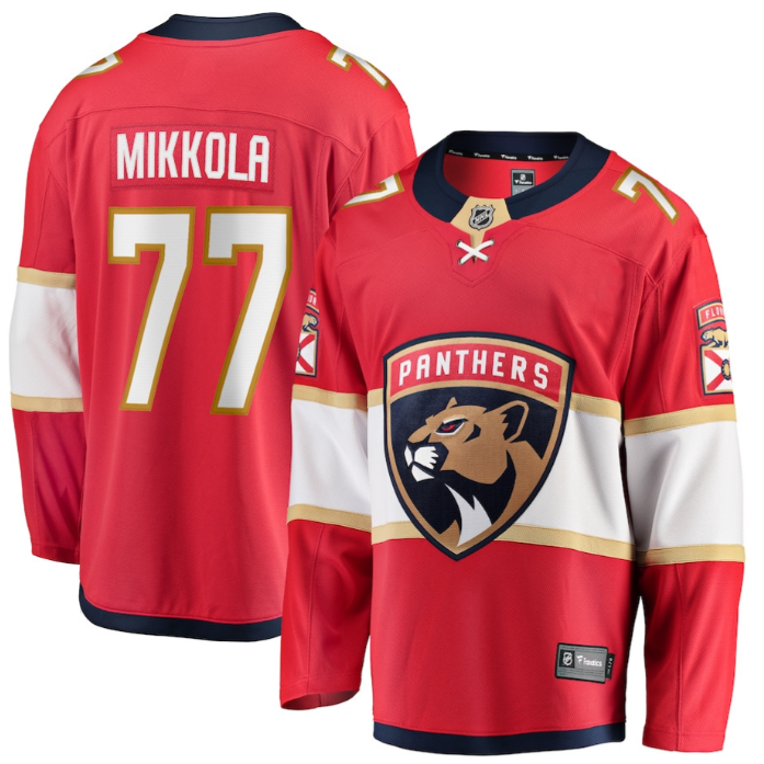 Niko Mikkola 77 Florida Panthers 2025 Stanley Cup Final Home Breakaway Men Jersey Red