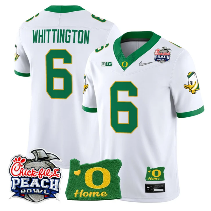 Noah Whittington Jersey #6 Oregon Ducks 2026 Peach Bowl Oregon State White Alternate