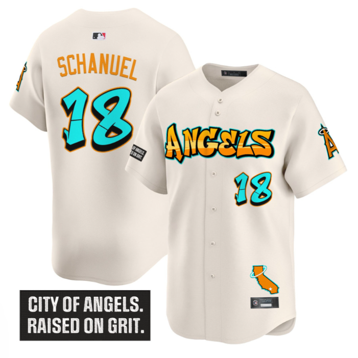 Nolan Schanuel Jersey #18 Los Angeles Angels Graffiti Halo Drop Edition Cream