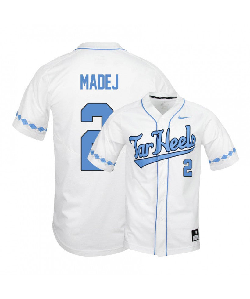 North Carolina Tar Heels 2 Mikey Madej White Elite Baseball Jersey