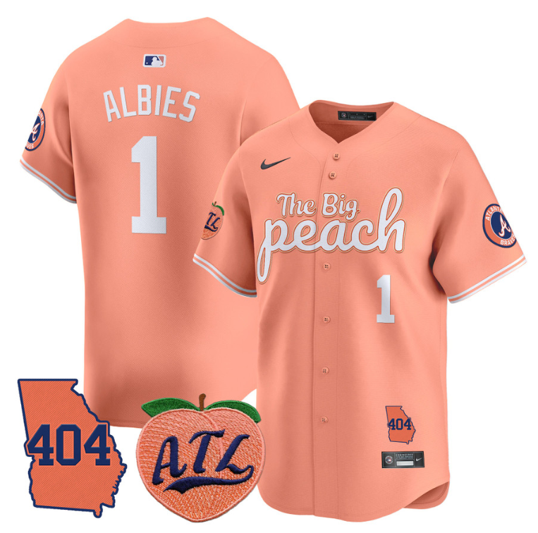 Ozzie Albies Jersey #1 Atlanta Braves 404 & The Big Peach Premier Limited Stitched Peach