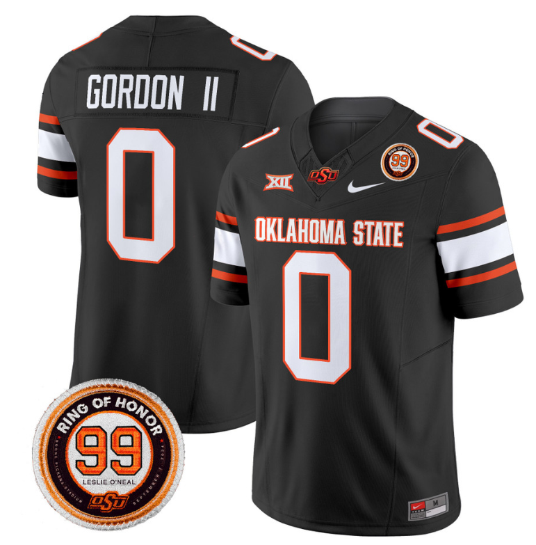 Ollie Gordon II Jersey #0 Oklahoma State Cowboys Leslie O'neal Patch Vapor Limited College Football Stitched Black