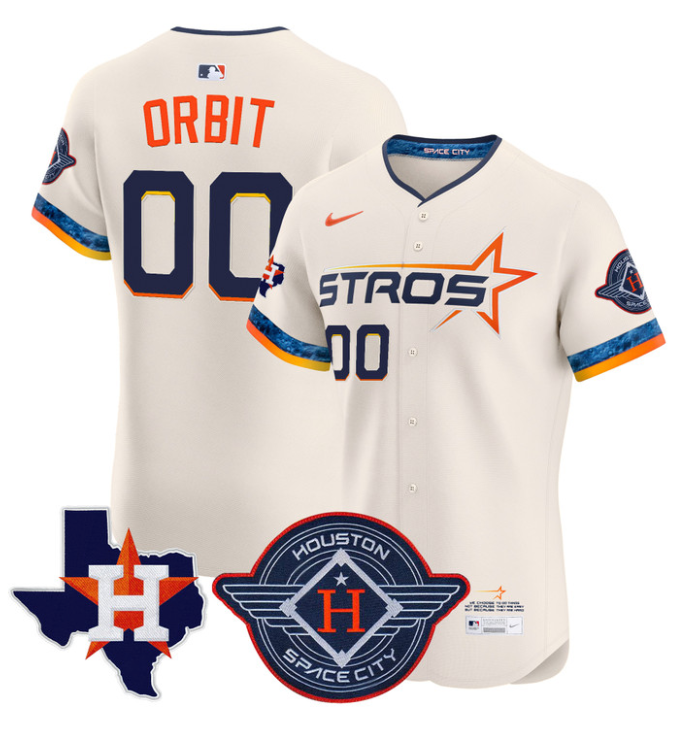 Orbit Jersey #00 Houston Astros 2025 City Connect Texas Patch Premier Elite Stitched Cream