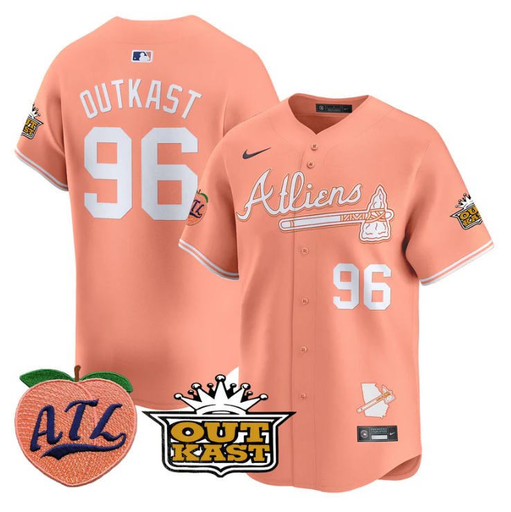Outkast Jersey #96 Atlanta Braves Atliens Peach Vapor Premier Limited Stitched Peach