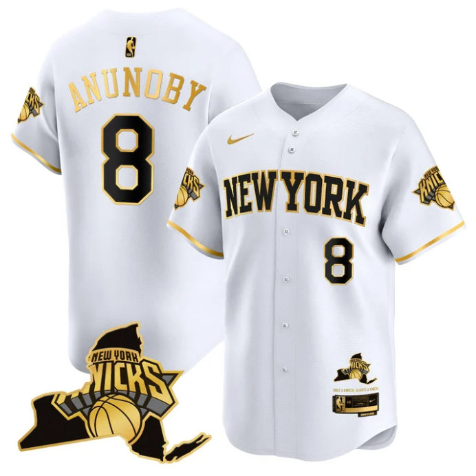 OG Anunoby Jersey #8 New York Knicks Vapor Baseball Stitched White Gold