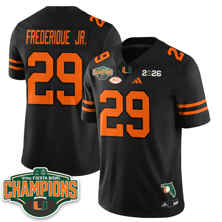 OJ Frederique Jr Jersey #29 Miami Hurricanes 2026 Fiesta Bowl Champions Stitched