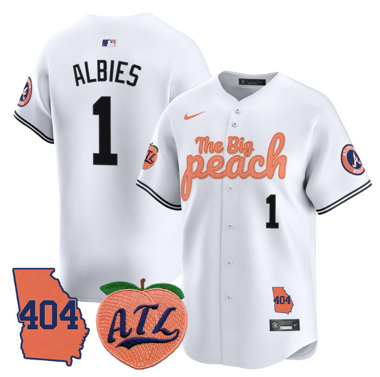 Ozzie Albies Jersey #1 Atlanta Braves 404 & The Big Peach Premier Limited Stitched White