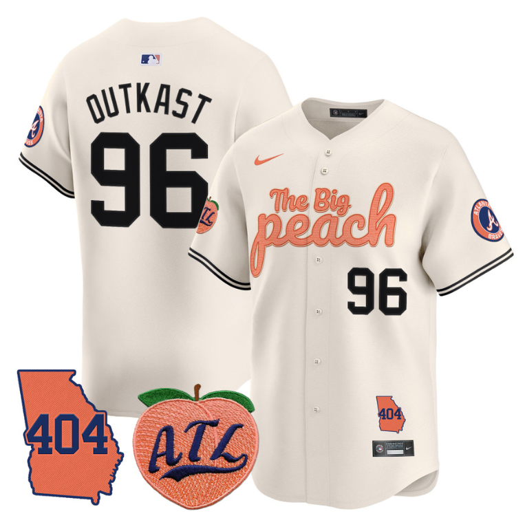 Outkast Jersey #96 Atlanta Braves 404 & The Big Peach Premier Limited Stitched Cream