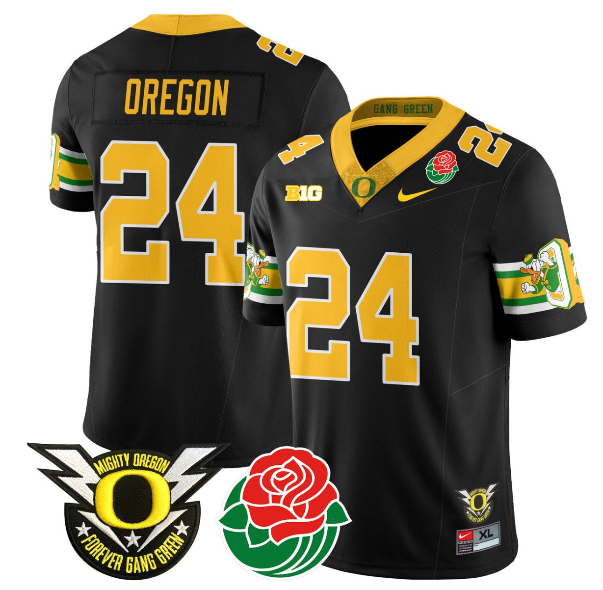 Oregon Jersey #24 Oregon Ducks 2024 Rose Bowl Patch Football Stitched Black