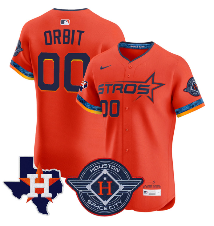 Orbit Jersey #00 Houston Astros 2025 City Connect Texas Patch Premier Elite Stitched Orange