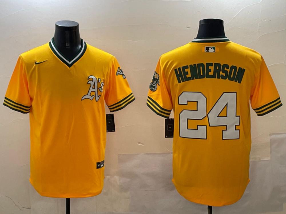 Oakland Athletics Rickey Henderson Yellow Throwback Replica Jersey
