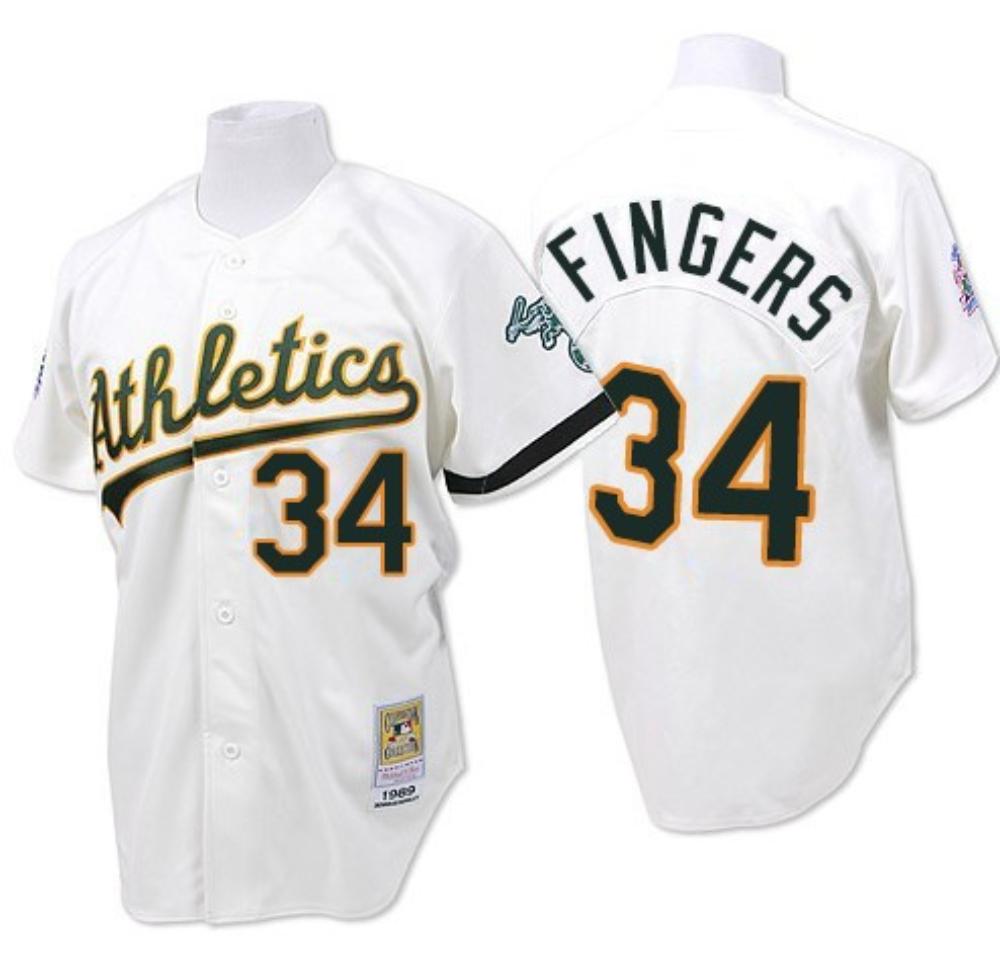 Oakland Athletics Rollie Fingers White 1989 Throwback Jersey