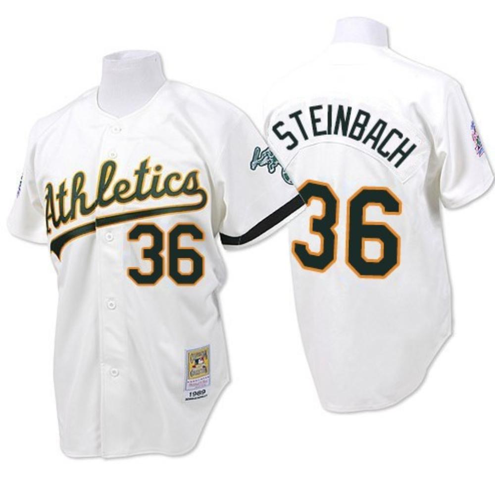 Oakland Athletics Terry Steinbach White 1989 Throwback Jersey