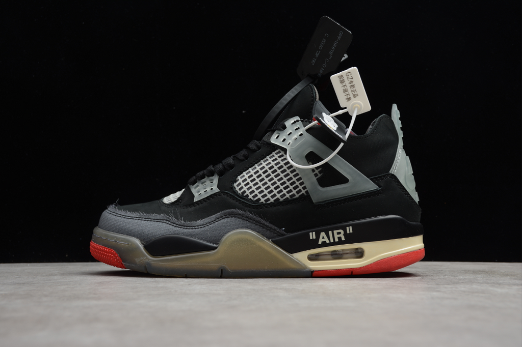 Off-White X Air Jordan 4 Retro Sail Black Grey Red
