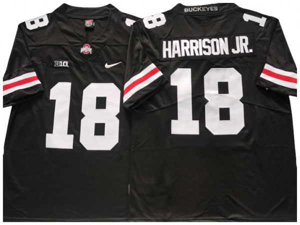 Ohio State Buckeyes #18 Marvin Harrison Jr. Black-White Football Jersey
