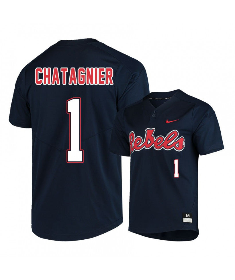 Ole Miss Rebels 1 Peyton Chatagnier Black College Baseball Jersey