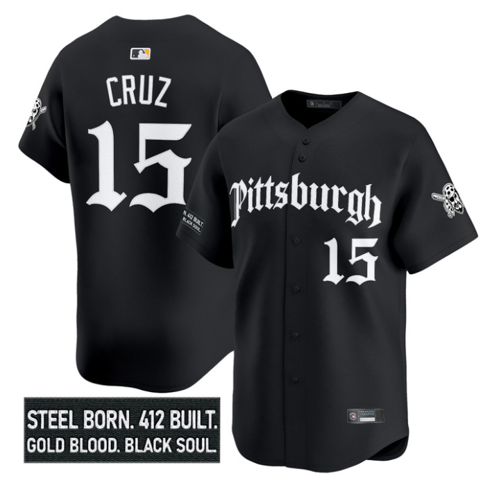 Oneil Cruz Jersey #15 Pittsburgh Pirates Gothic Steel City Stitched Black