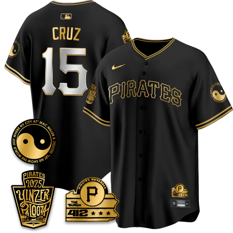 Oneil Cruz #15 Jersey Pittsburgh Pirates Yinzerpalooza 2025 Stitched Black Gold