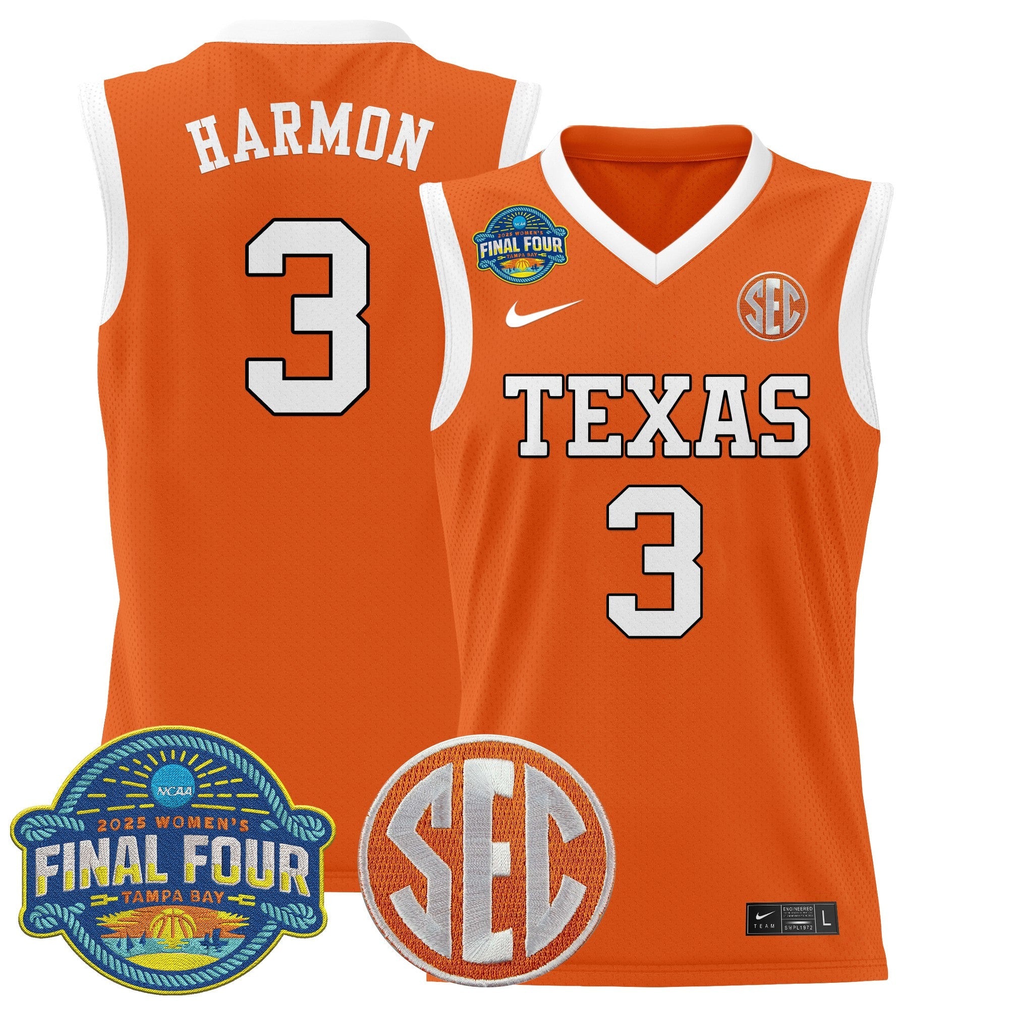 Rori Harmon Jersey #3 Texas Longhorns 2025 Sec Final Four Patch Orange
