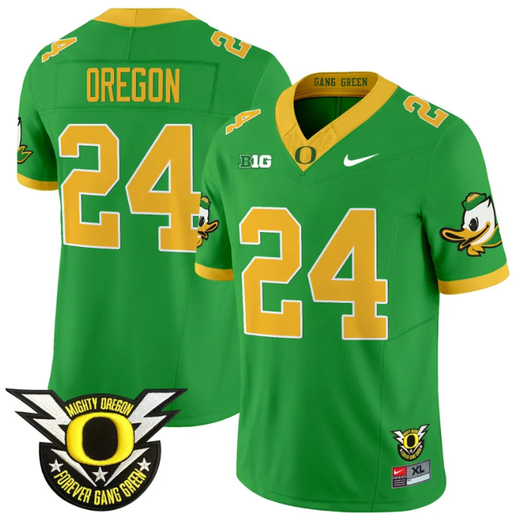 Oregon Jersey #24 Oregon Duck Forever Gang Green Football Green Alternate