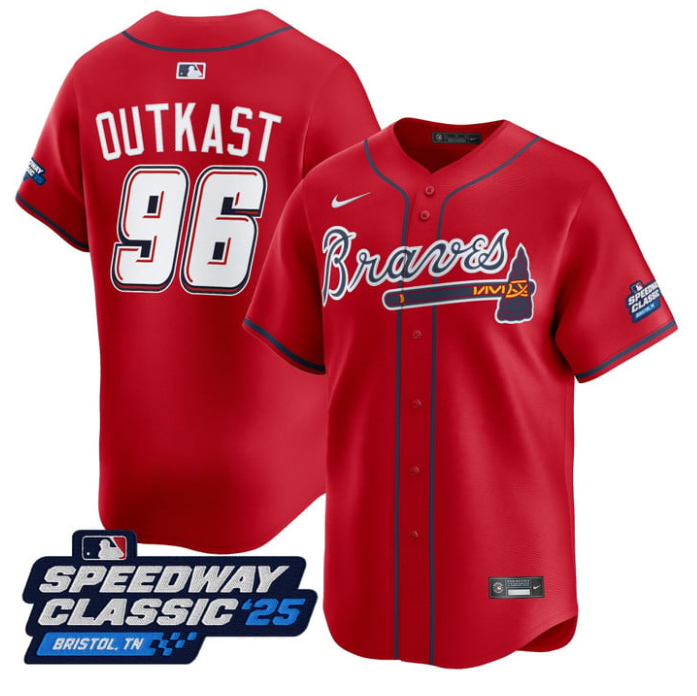 OutKast Jersey #96 Atlanta Braves Speedway Classic Limited Stitched Red
