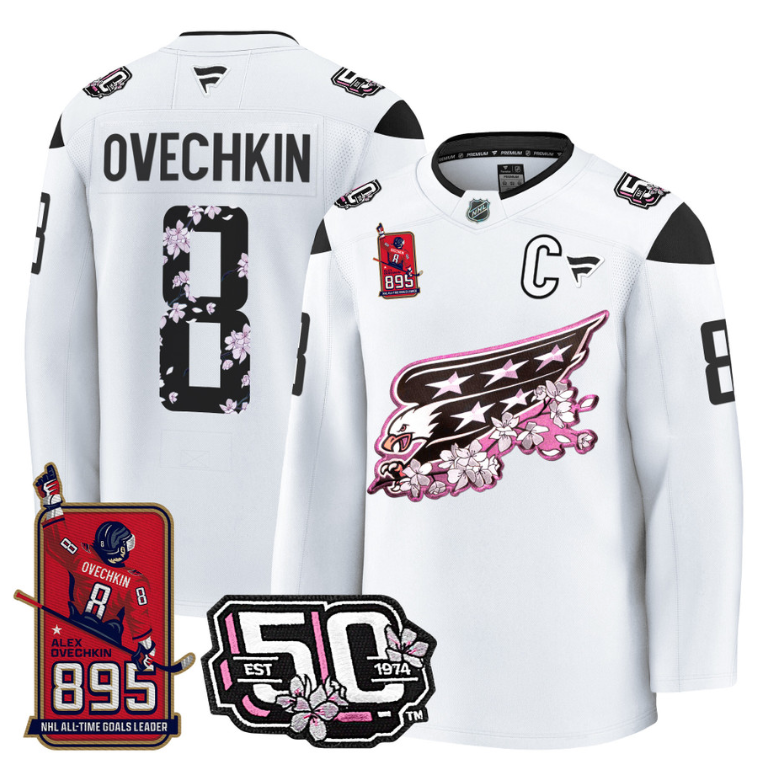 Ovechkin Jersey #8 Washington Capitals All-Time Leading Goals Leader Patch White