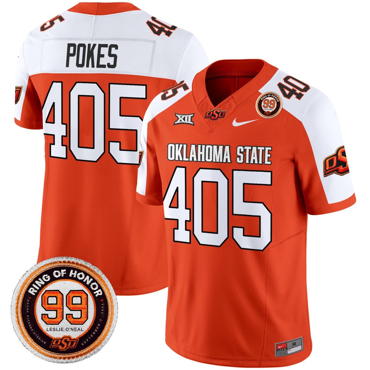 Pokes Jersey #405 Oklahoma State Cowboys 2025 Leslie O'neal Patch Orange Alter