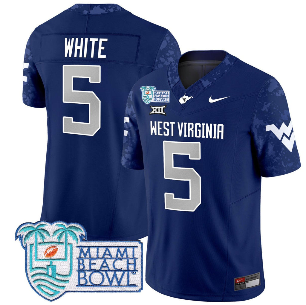 Pat White Jersey #5 West Virginia Mountaineers 2025 Miami Beach Bowl Navy