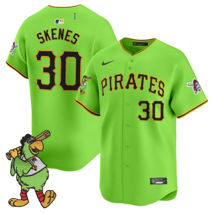 Paul Skenes Jersey #30 Pittsburgh Pirates Pirate Parrot Patch Premier Limited Stitched Green