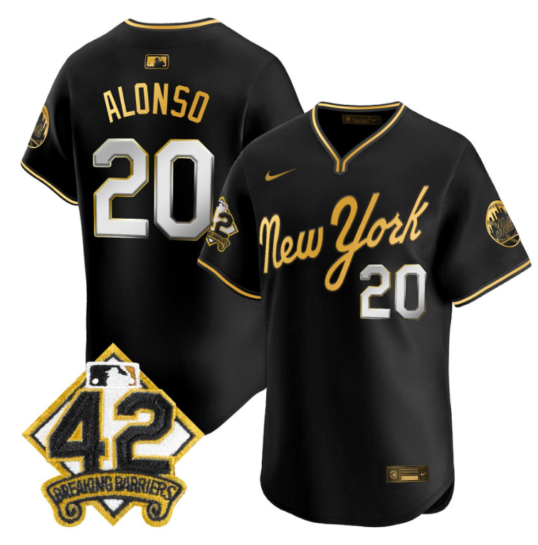 Pete Alonso Jersey #20 New York Mets 2025 Jackie Robinson Patch Road Alternate Stitched Black
