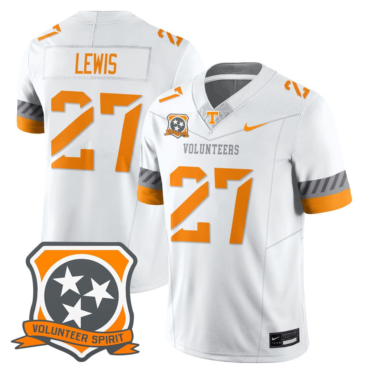 Peyton Lewis Jersey #27 Tennessee Volunteers 2025 Spirit Stitched White