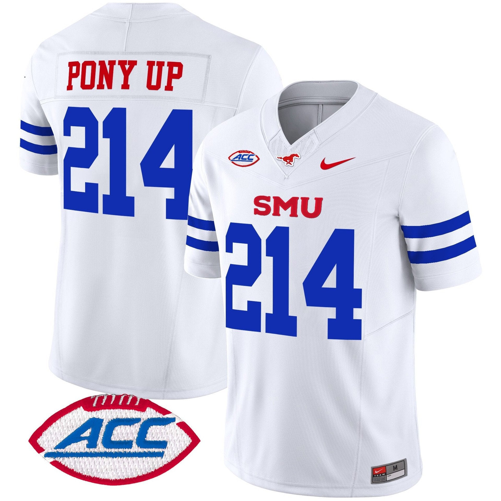 Pony Up Jersey #214 SMU Mustangs 2025 Vapor Limited Stitched Ice White